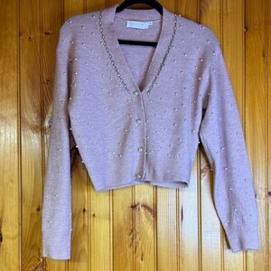 Astr the Label Blush Pink Pearl-Studded Cardigan